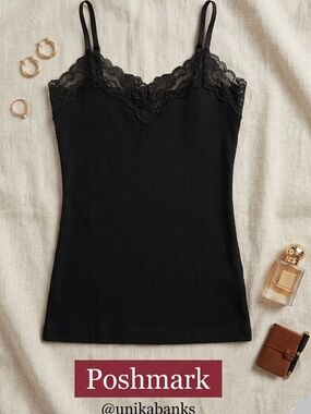 Banana Republic Black Lace-Trim Ribbed Camisole